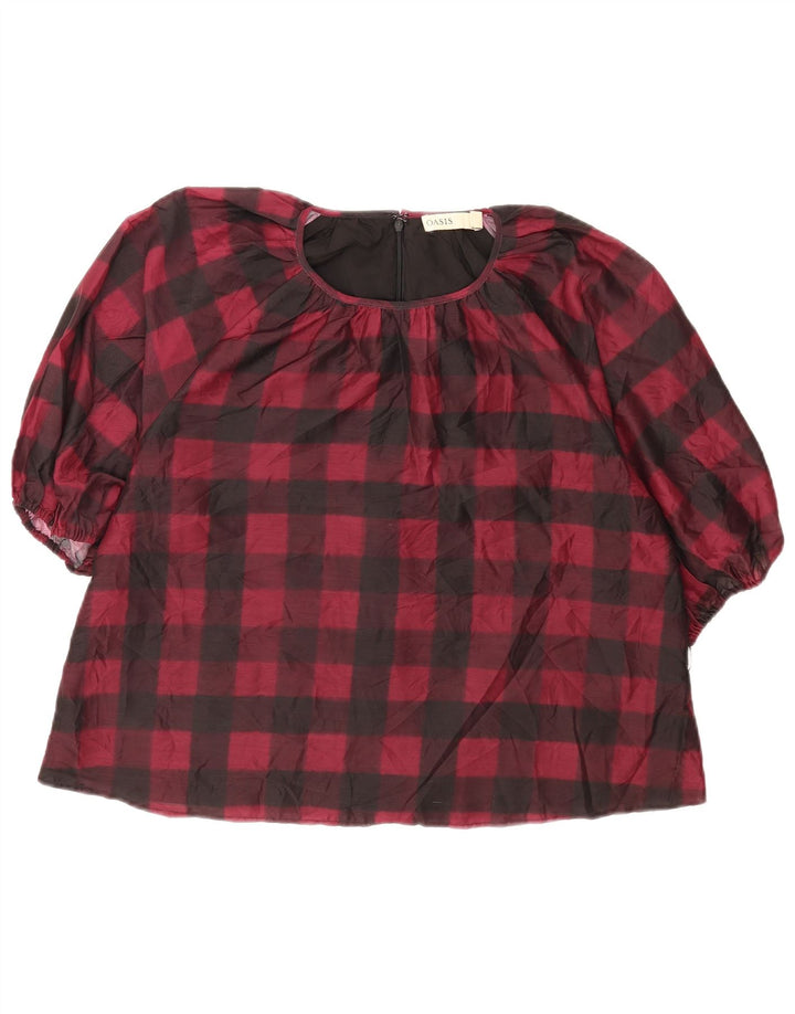 Oasis Dame 3/4 ærmet bluse Top UK 16 Large Red Gingham
