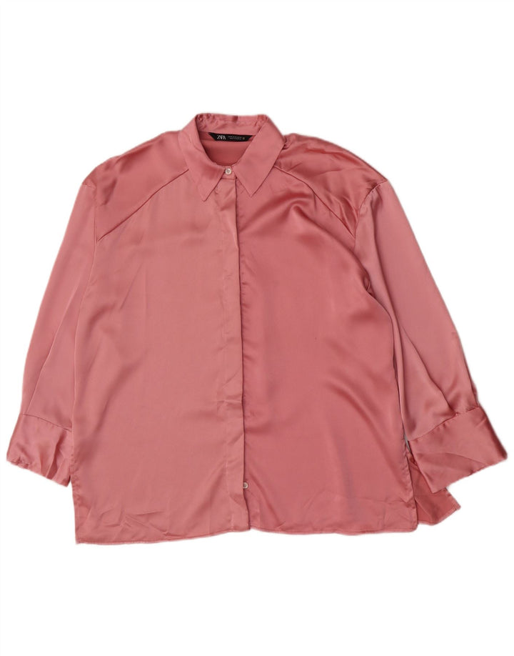 Zara Dame Oversized skjortebluse UK 14 Medium Pink Polyester