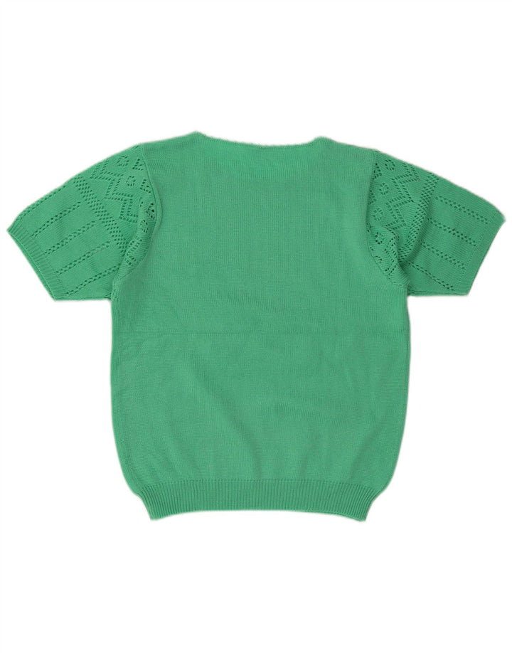 Vintage kvinders kortærmet sweater med rund hals EU 38 mellemgrøn