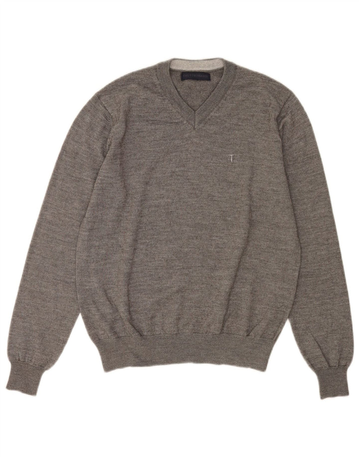 Trussardi Herre V-hals sweater Medium Grey Flecked Wool