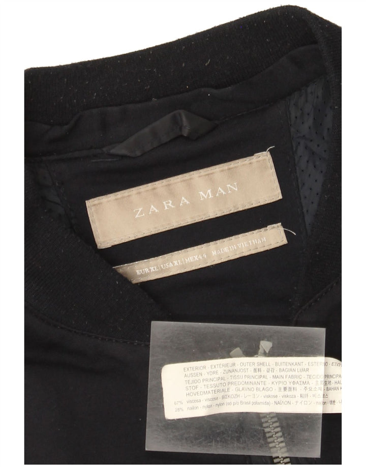 Zara Herre Bomber Jacket UK 42 XL Navy Blue Viscose