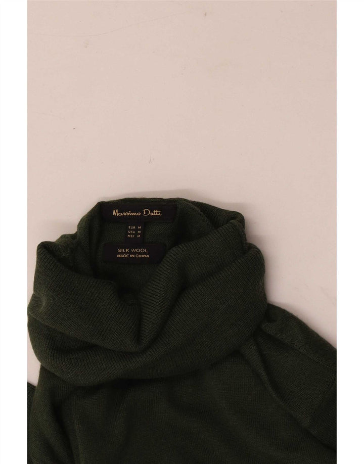 Massimo Dutti Dame Roll Neck Jumper Sweater UK 12 Medium Green Silke