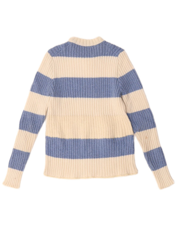 Vintage dame sweater med rund hals DK 12 Medium Off White stribet