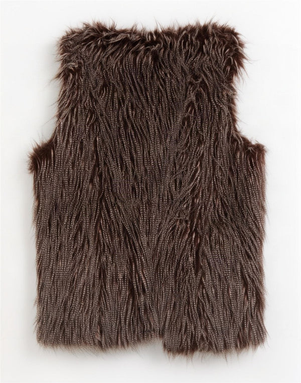 Vintage Dame imiteret Pels Gilet UK 14 Medium Brun Akryl