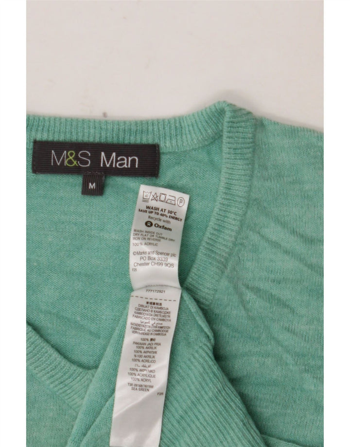 MARKS & SPENCER Herre V-hals sweater Medium Grøn Akryl