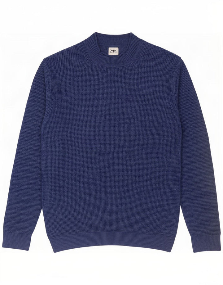 Zara Herre Turtle Neck Jumper Sweater Large Navy Blue Polyester