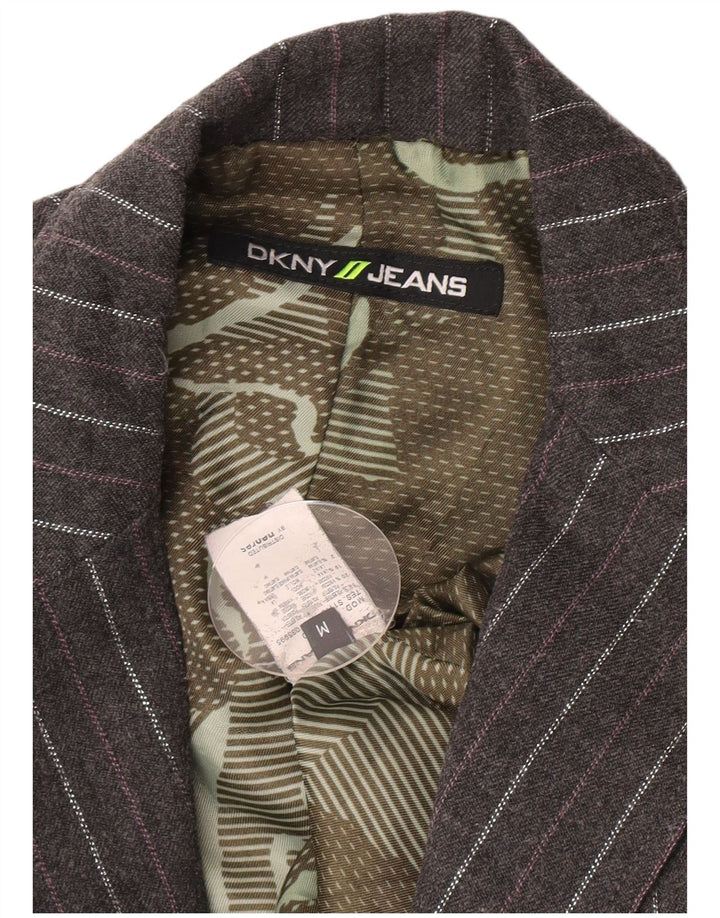 Dkny Womens Crop Open Blazer Jacket UK 12 Medium Grey Pinstripe Polyester