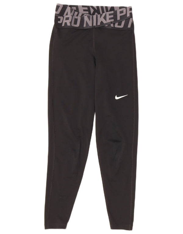 Nike Dame Dri Fit Grafiske Leggings UK 4 XS Sort Polyester