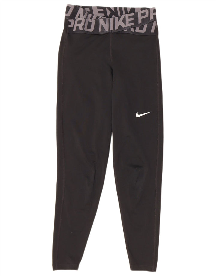 Nike Dame Dri Fit Grafiske Leggings UK 4 XS Sort Polyester