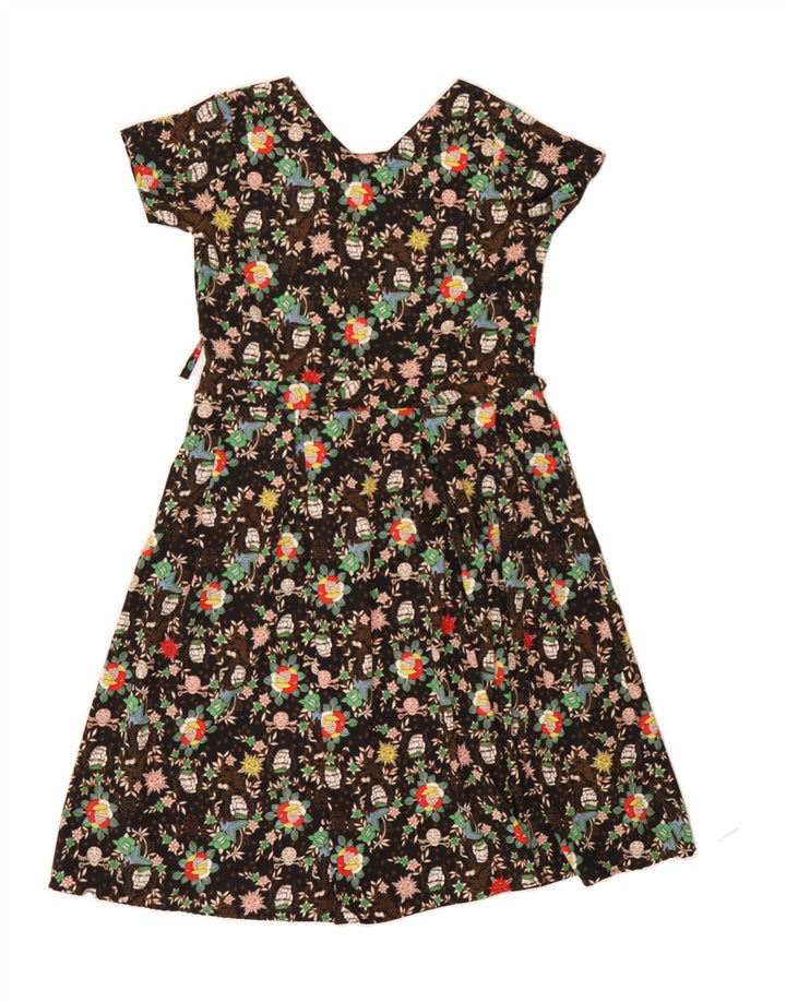 VINTAGE Womens A-Line Dress UK 12 Medium Black Floral Vintage Vintage and Second-Hand Vintage from Messina Hembry 
