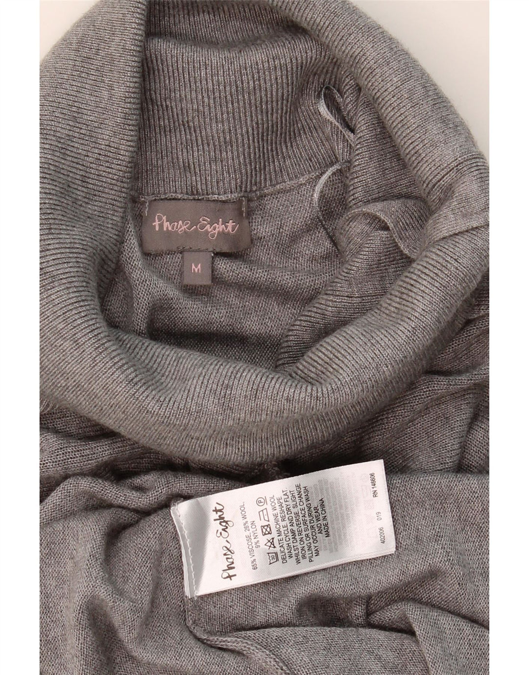 PHASE EIGHT Womens Longline Roll Neck Jumper Sweater UK 14 Medium Grey Vintage Phase Eight and Second-Hand Phase Eight from Messina Hembry 