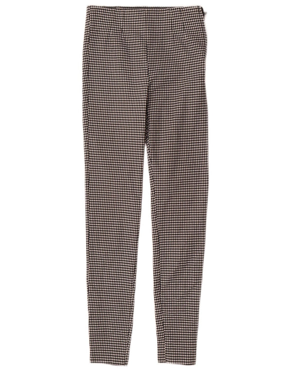 Zara Womens Skinny Casual Trousers Small W26 L28 Black Gingham Viscose