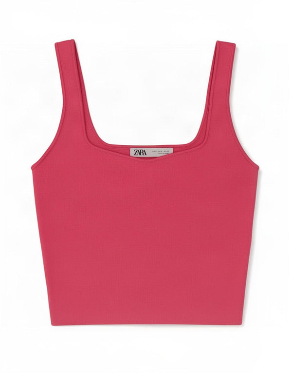Zara Womens Crop Cami Top UK 8 Small Pink Polyester
