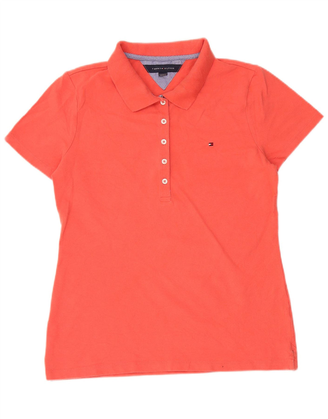 TOMMY HILFIGER Womens Polo Shirt UK 12 Medium Red Cotton