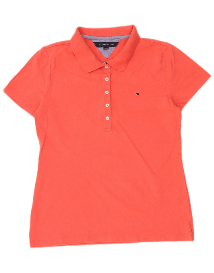 TOMMY HILFIGER Womens Polo Shirt UK 12 Medium Red Cotton