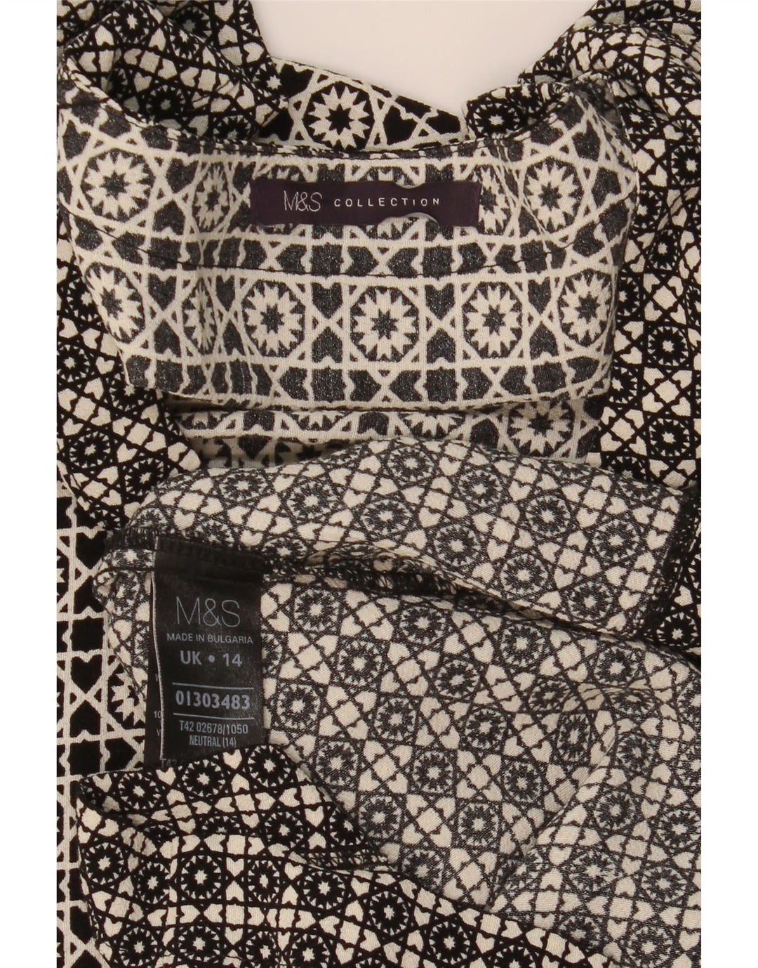 MARKS & SPENCER Kvinder Shift Dress UK 14 Stor sort geometrisk viskose