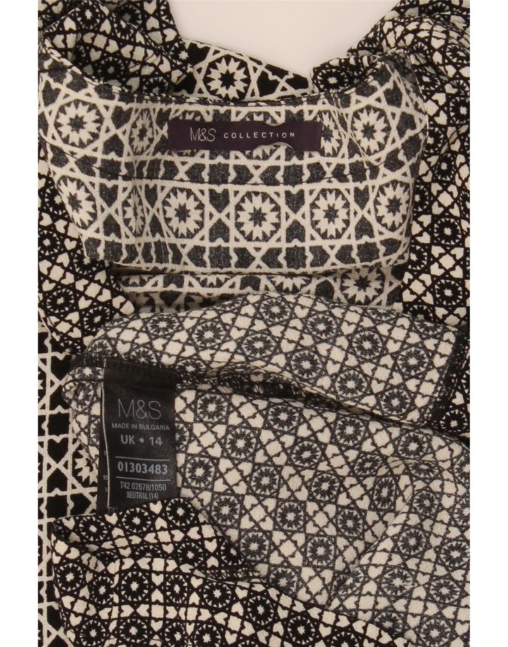 MARKS & SPENCER Kvinder Shift Dress UK 14 Stor sort geometrisk viskose