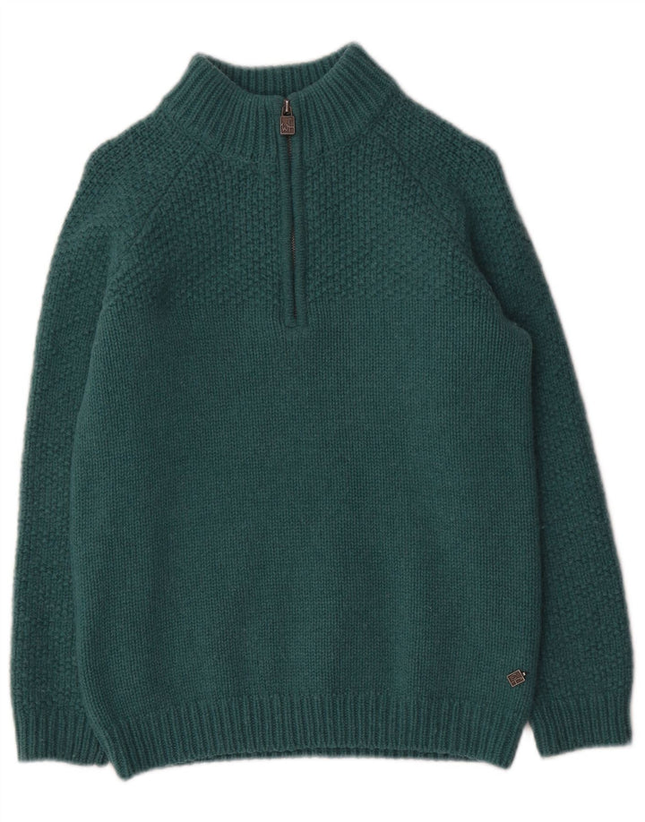 Weird Fish Dame Zip Neck Jumper Sweater UK 10 Small Green Wool