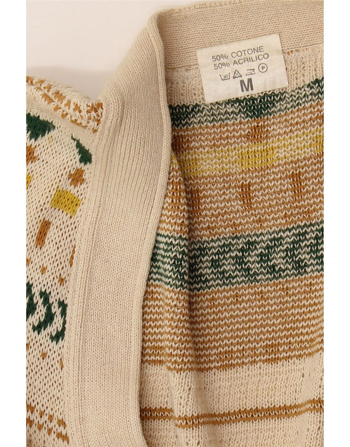 VINTAGE Herre cardigan sweater Medium Beige Fair Isle Bomuld