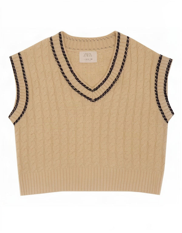 Zara Girls Crop Vest Tank Top 13-14 Years Beige Polyester