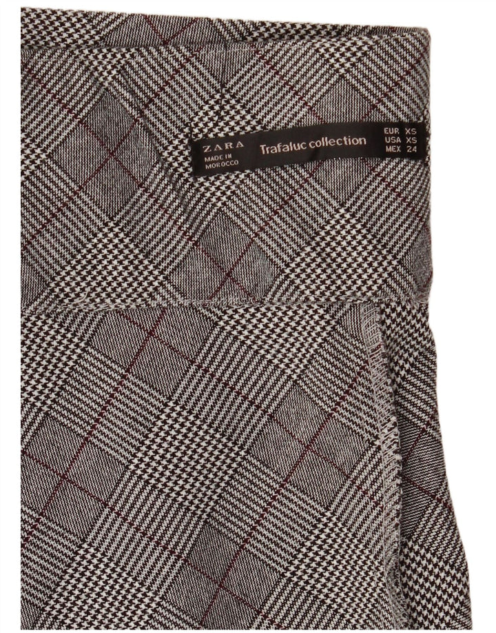 Zara Dame Højtalje Mininederdel XS W26 Grå Plaid