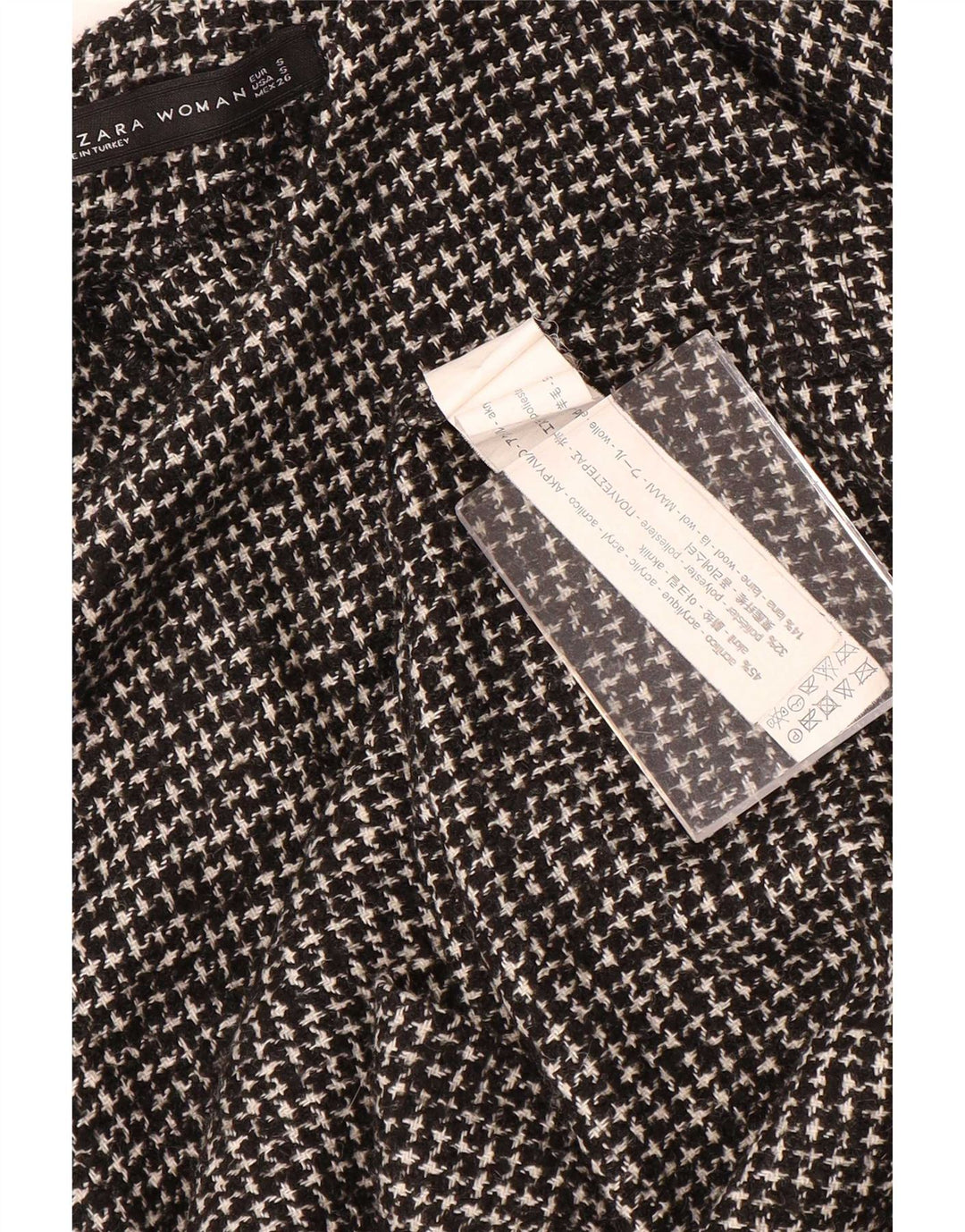 Zara Dame Langærmet Bluse Top UK 10 Small Grey Houndstooth Acryl
