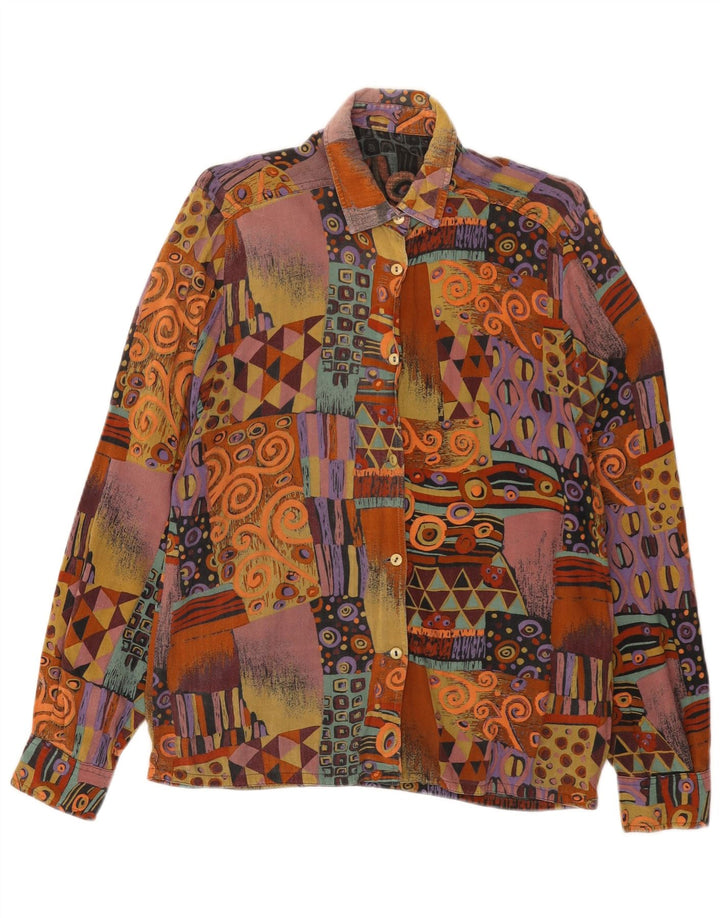 Vintage Dame Shirt Bluse UK 12 Medium Multicolored Geometric