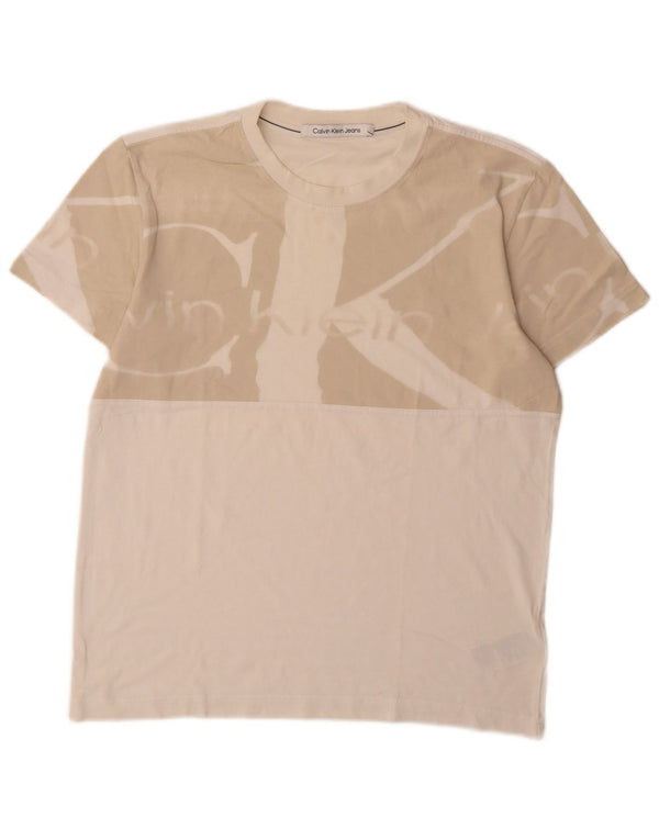 Calvin Klein Jeans Herre grafisk T-shirt Top Medium Off White Bomuld