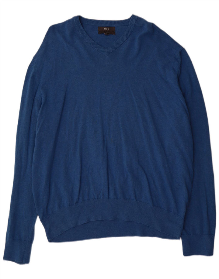Marks & Spencer Herre V-hals sweater 3XL blå bomuld