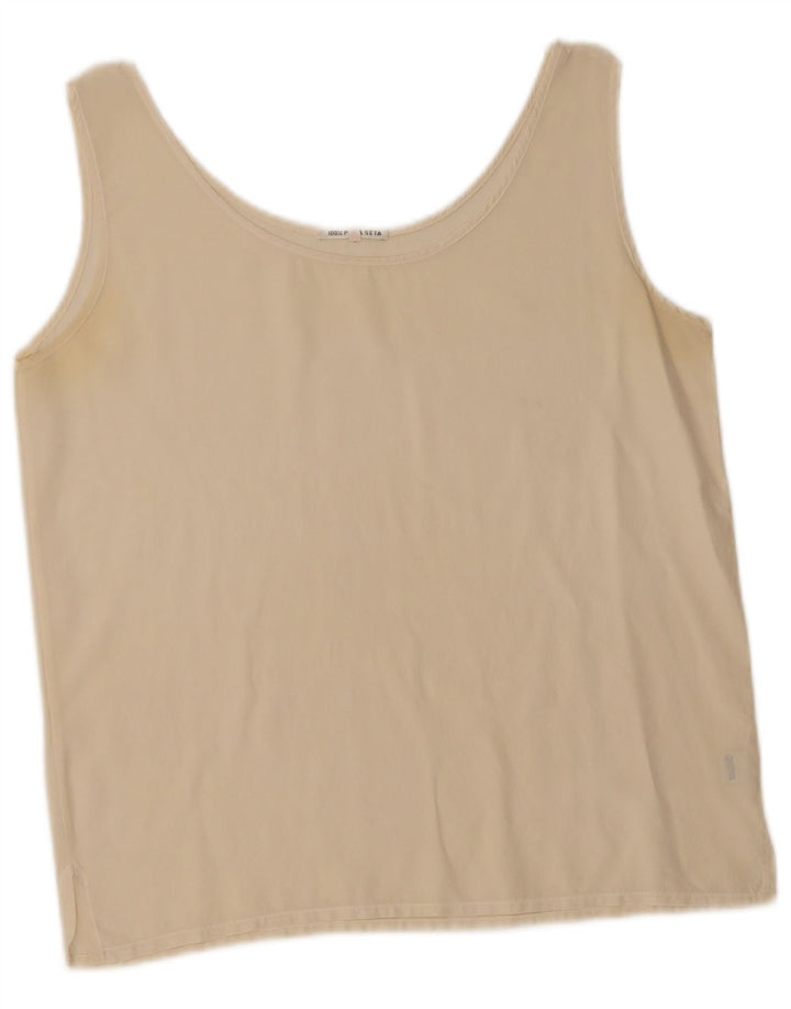 Vintage Womens Crop Vest Top UK 14 Medium Beige Silke