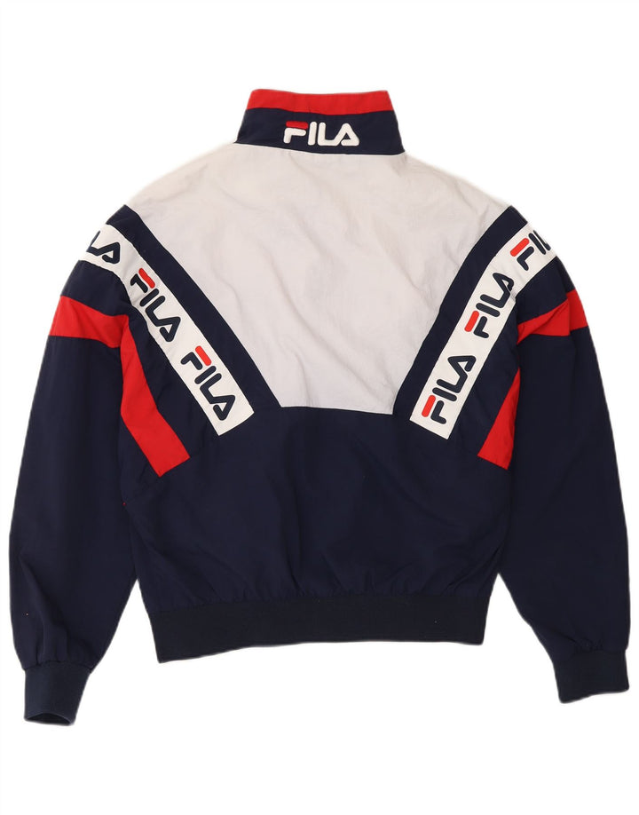 FILA Womens Oversized Tracksuit Top Jacket UK 6 XS Navy Blue Colourblock