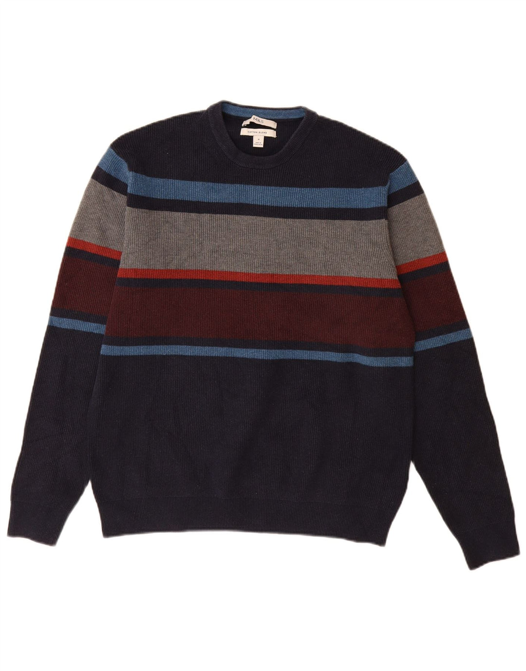 Marks & Spencer Herre sweater med rund hals, medium marineblå farveblok