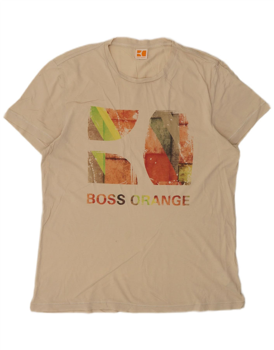 Hugo Boss Herre Grafisk T-Shirt Top Stor Beige Bomuld