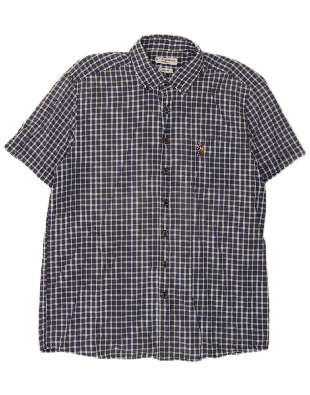 U.S. Polo Assn. Normal kortærmet skjorte til mænd Stor marineblå Gingham