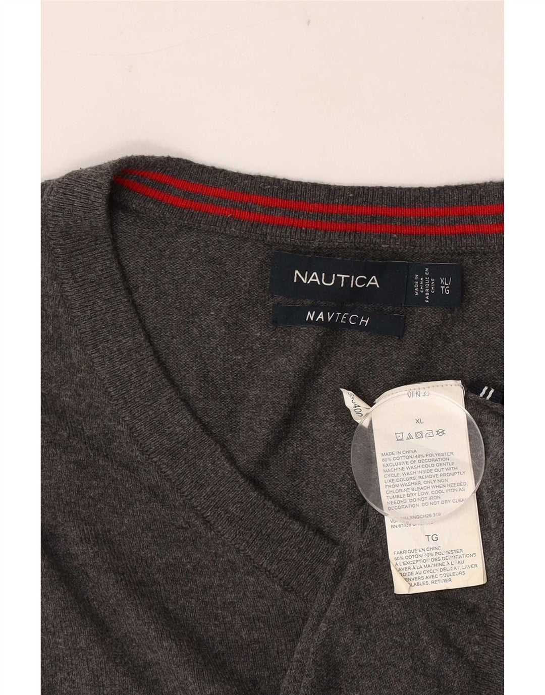 Nautica Herre Navtech V-hals sweater XL Grå Bomuld