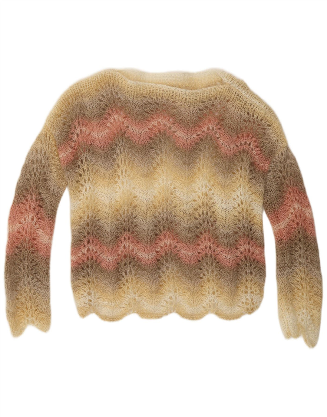 VINTAGE Dame Boat Neck Jumper Sweater UK 14 Medium Flerfarvet Stribet