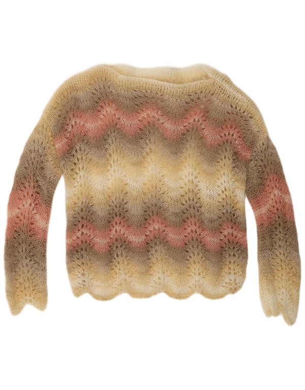 VINTAGE Dame Boat Neck Jumper Sweater UK 14 Medium Flerfarvet Stribet