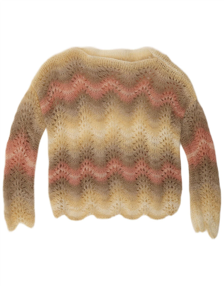 VINTAGE Dame Boat Neck Jumper Sweater UK 14 Medium Flerfarvet Stribet