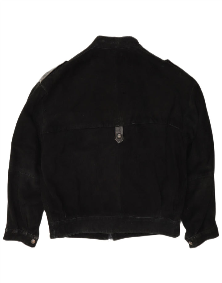 Vintage Herre Military Suede Bomber Jacket IT 46 Small Black