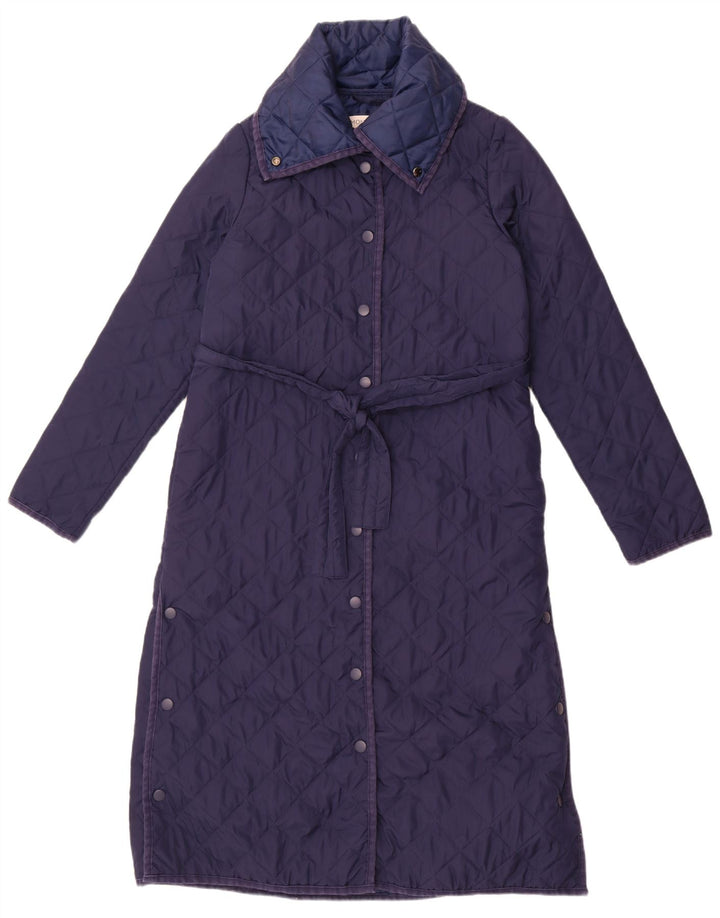 Monsoon Dame Quiltet Overfrakke UK 10 Lille Blå Polyester