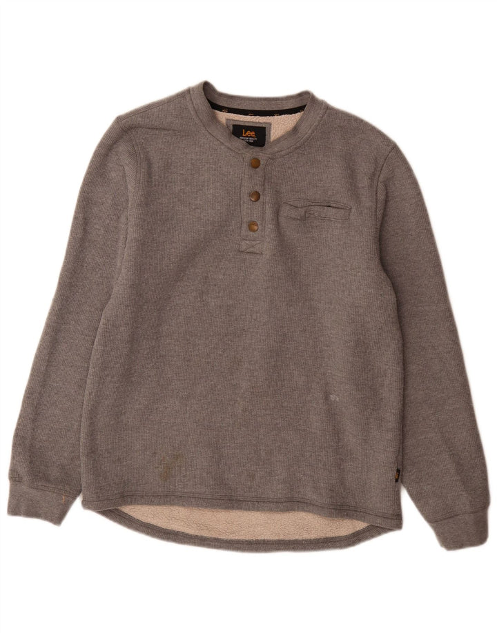 Lee Herre Button Neck Sweatshirt Jumper lille grå bomuld