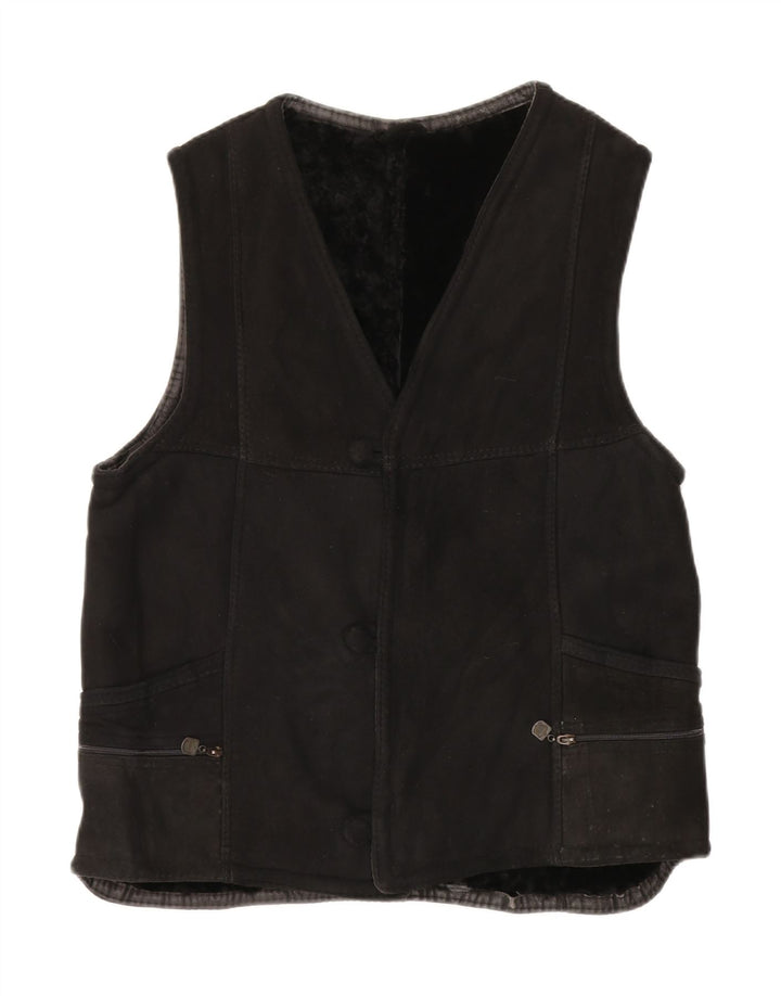 Vintage Dame Sherpa Gilet UK 14 Large Black