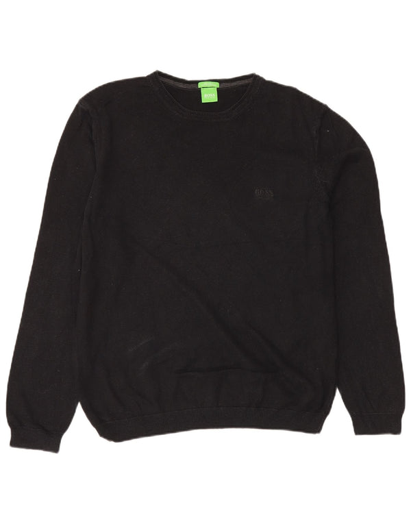 Hugo Boss Herre Regular Fit Crew Neck Jumper Sweater Stor Sort Bomuld