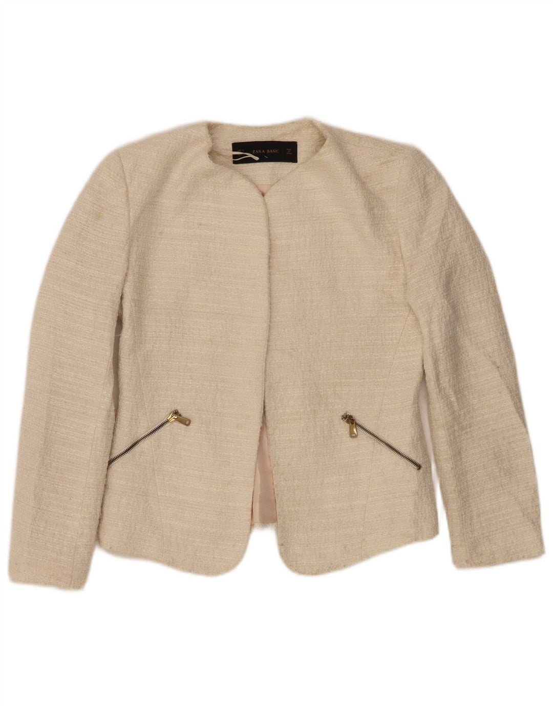 Zara Womens Open Blazer Jacket UK 10 Small Off White Polyacrylic