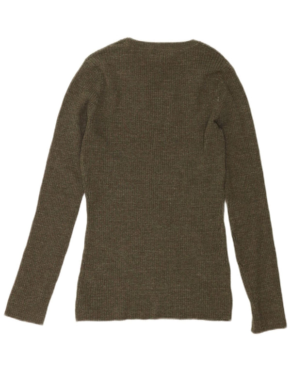 Fat Face Dame Boat Neck Jumper Sweater UK 12 Medium Khaki Flecked Bomuld