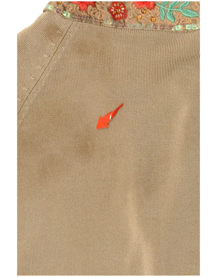 KAREN MILLEN dame cardigan sweater med 3/4 ærmer UK 10 Small Beige Viscose