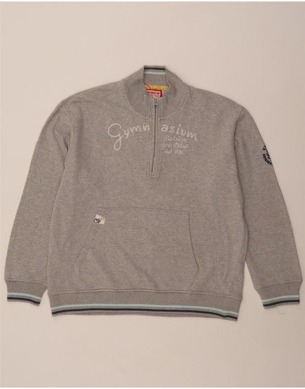 Gymnasium Herre Grafisk Zip Neck Sweatshirt Jumper 4XL Grå Flecked