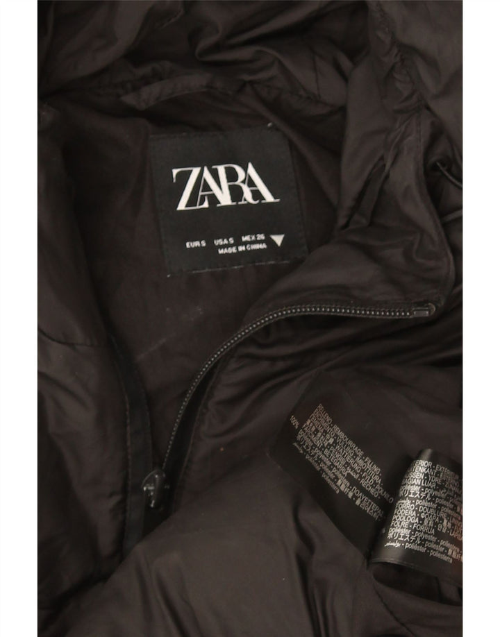 Zara Womens Crop Hooded Oversized polstret jakke UK 10 Small Black Polyester