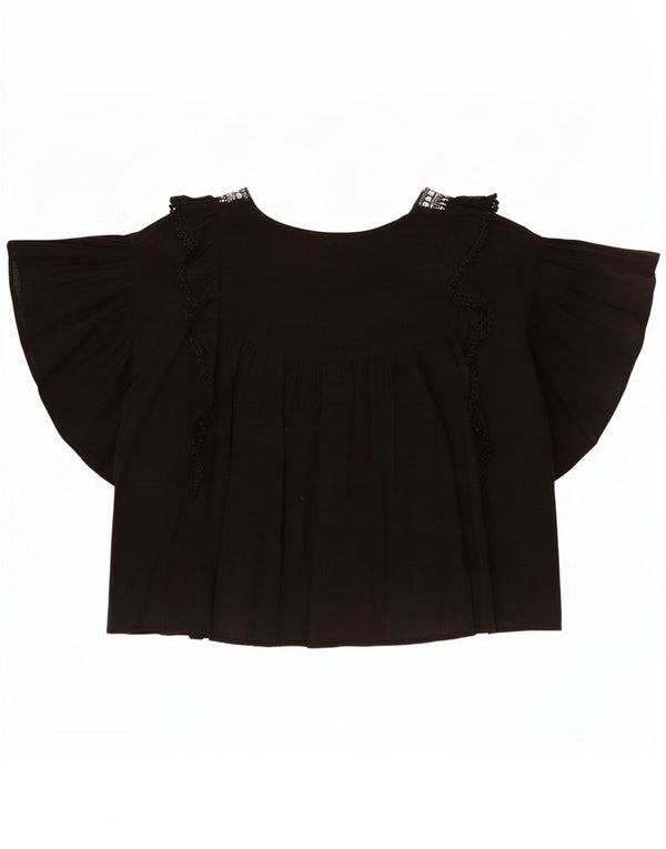 Topshop Womens Oversized Blouse Top UK 8 Small Black Cotton