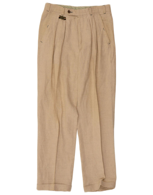 VINTAGE Herre Pegged Suit Trousers IT 46 Small W32 L31 Beige Linen